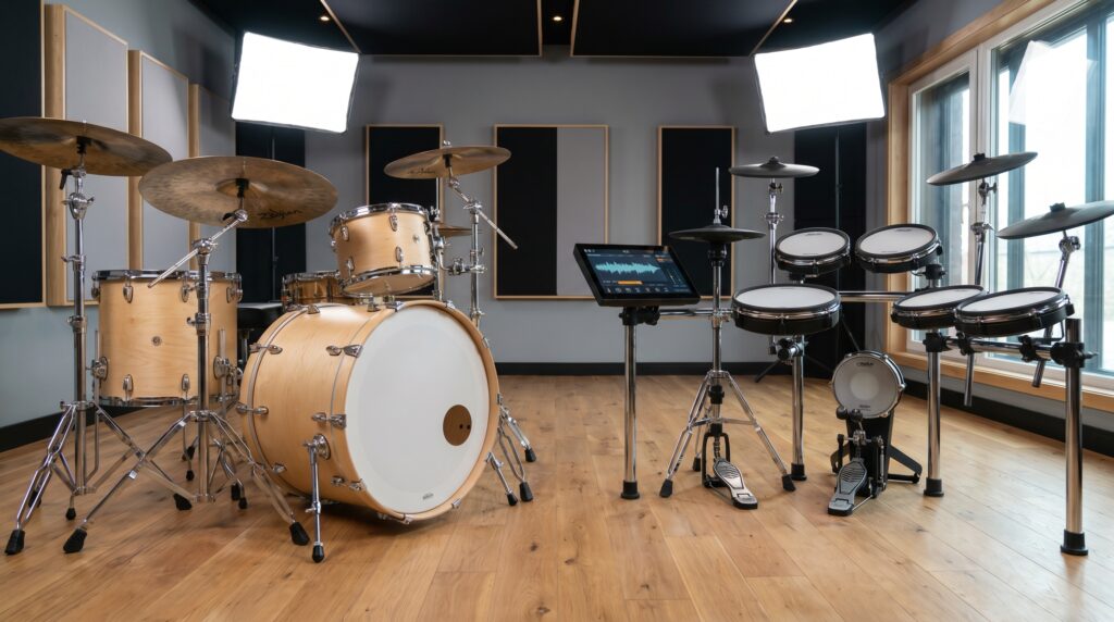Comparación entre batería acústica y batería electrónica moderna