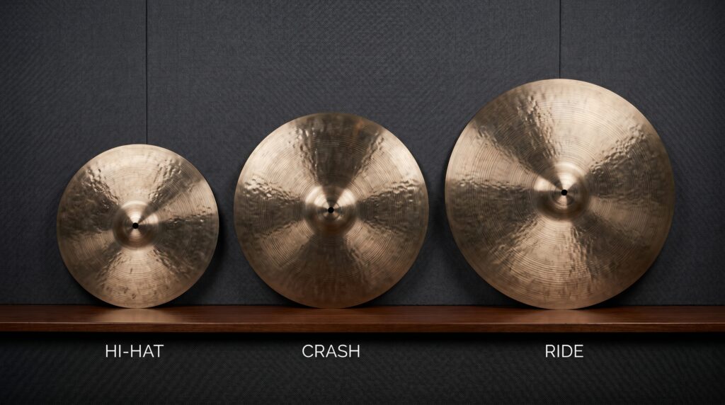 Comparaci&oacute;n entre platillos hi-hat, crash y ride de bater&iacute;a